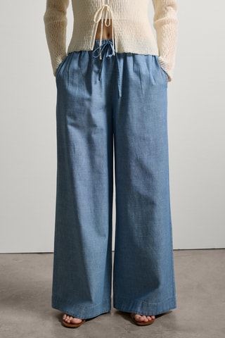 Calças wide legs - Azul-claro