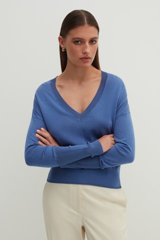 Camisola em lã e seda - Azul