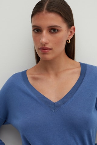 Camisola em lã e seda - Azul