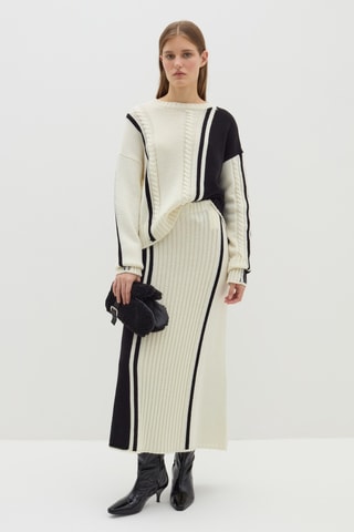 Saia comprida de lã - Branco e preto