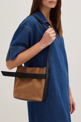 Mala de ombro em couro - Castanho