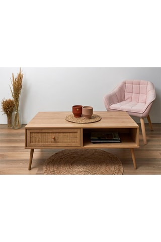 Mesa de centro em madeira e rotim Bali - 110 x 59 x 41,4 cm