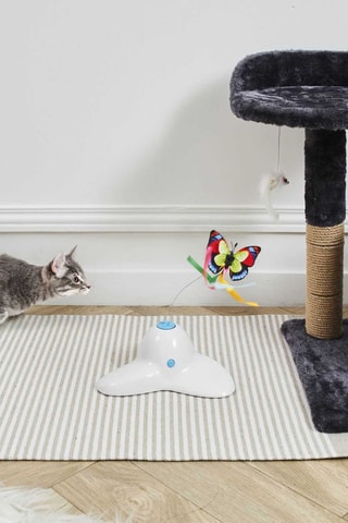 Jeu rotatif papillon pour chat - Blanc
