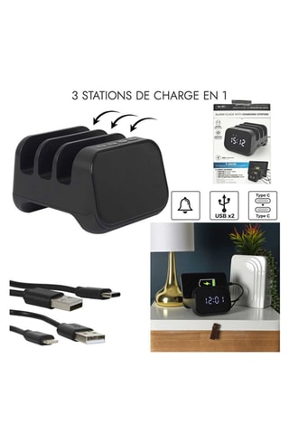 Réveil avec station de charge - Noir