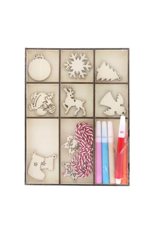 Coffret de 16 figurines de Noël à décorer - Imitation bois