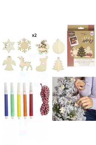 Coffret de 16 figurines de Noël à décorer - Imitation bois