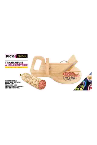Trancheuse à charcuterie ronde en bois - 30,5 x 19,3 x 12,4 cm
