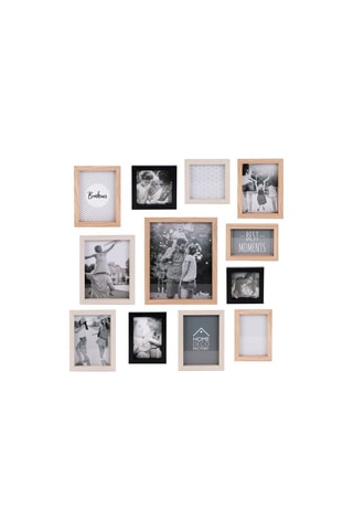 12 cadres photos en bois - Noir et naturel