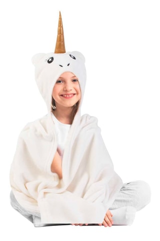 Plaid licorne à capuche - Blanc et doré - 90 x 110 cm