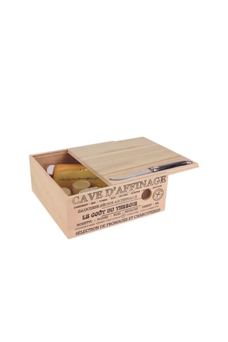Cave à fromage en bois et couteau en acier inoxydable - 25 x 25 x 10 cm