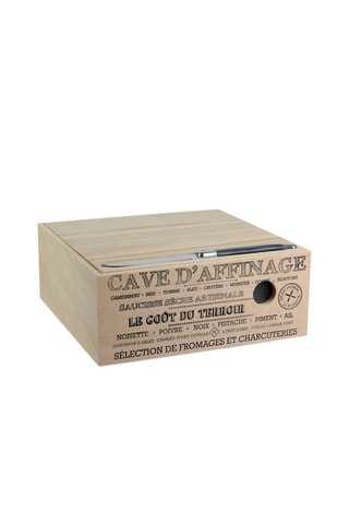 Cave à fromage en bois et couteau en acier inoxydable - 25 x 25 x 10 cm