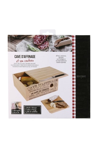 Cave à fromage en bois et couteau en acier inoxydable - 25 x 25 x 10 cm