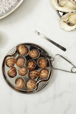 2 assiettes à escargots en acier inoxydable - 
12 emplacements - 18 cm