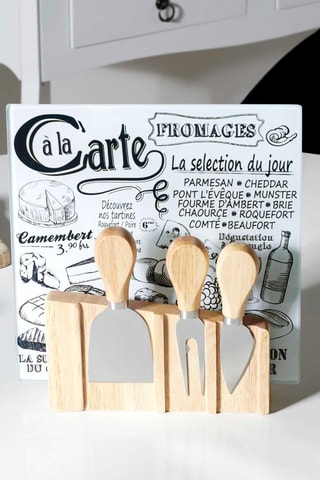 Plateau à fromage en bois et ustensiles aimantés - 21,1 x 22 x 4 cm