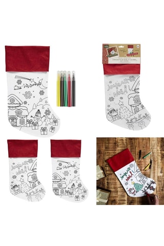 Chaussette de Noël à colorier - Blanc et rouge - Modèle aléatoire