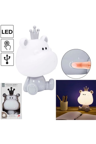 Lampe veilleuse hippopotame LED - Blanc et gris