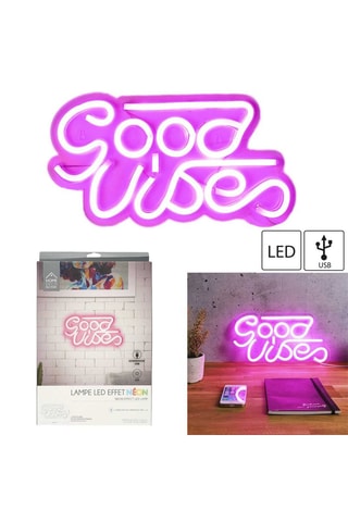 Lampe LED effet néon Good Vibes - Rose