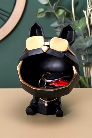 Escultura Cão com óculos Preto e dourado - 23 cm