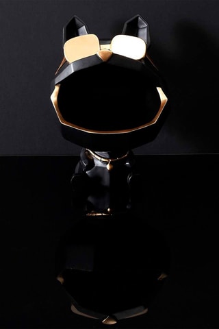 Escultura Cão com óculos Preto e dourado - 23 cm
