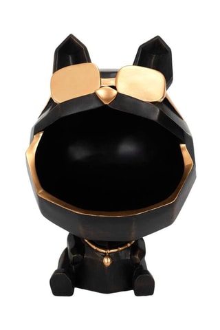 Escultura Cão com óculos Preto e dourado - 23 cm
