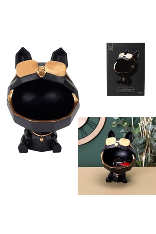 Escultura Cão com óculos Preto e dourado - 23 cm