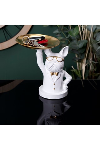Escultura Bulldog Branco e dourado - 21 cm
