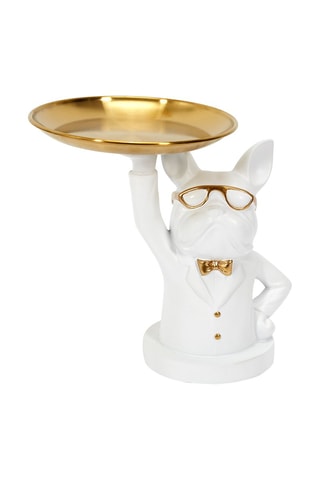 Escultura Bulldog Branco e dourado - 21 cm