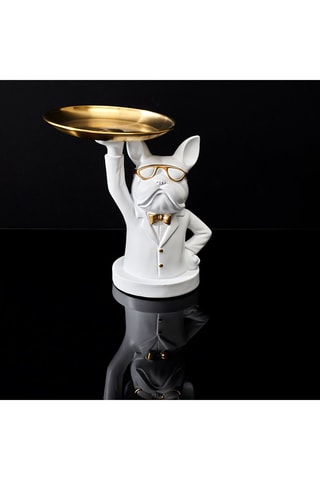 Escultura Bulldog Branco e dourado - 21 cm