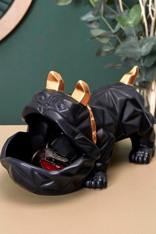 Escultua Bulldog Preto e dourado - 30 x 14,50 x 16,50 cm