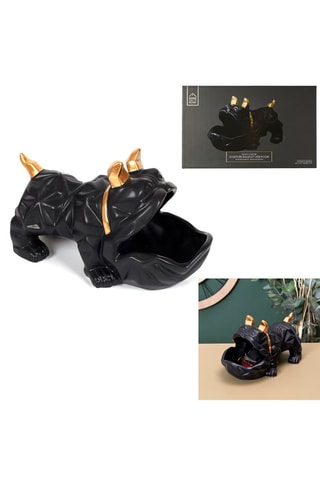 Escultua Bulldog Preto e dourado - 30 x 14,50 x 16,50 cm