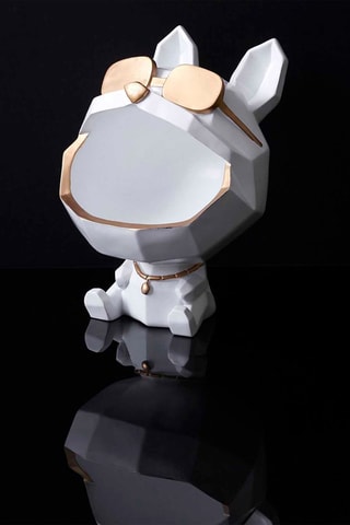 Escultura Cão com óculos Branco e dourado - 23 cm