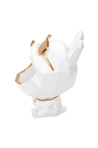 Escultura Cão com óculos Branco e dourado - 23 cm