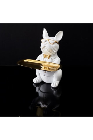 Escultura Bulldog Branco e dourado - 23 cm