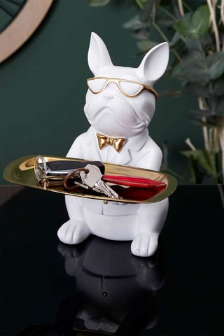 Escultura Bulldog Branco e dourado - 23 cm