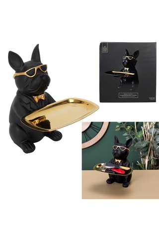 Escultura Bulldog Preto e dourado - 23 cm