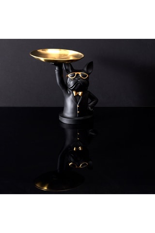 Escultura Bulldog Preto e dourado - 21 cm