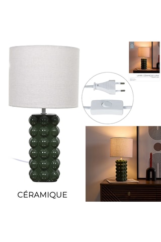 Lampe de table en céramique - Vert foncé et blanc