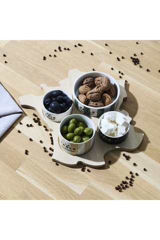 Service à apéro en porcelaine et bois - 5 pièces