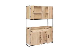 Vaisselier industriel 6 portes Memphis - Imitation bois et noir