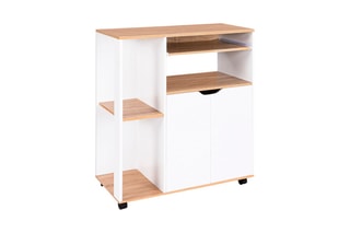 Desserte de cuisine sur roulettes - Blanc et imitation bois