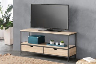 Meuble TV 2 tiroirs Memphis - Naturel et noir