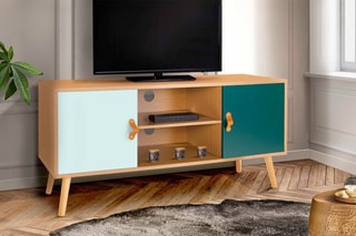 Meuble TV 2 portes Aria - Naturel et vert