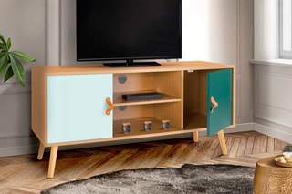 Meuble TV 2 portes Aria - Naturel et vert