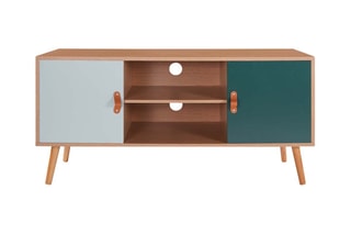 Meuble TV 2 portes Aria - Naturel et vert