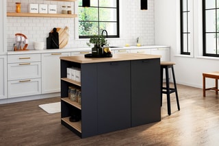 Ilot central de cuisine 2 portes -  Naturel et noir