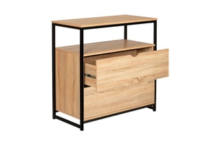 Commode 2 tiroirs Manufacture - Imitation bois clair et noir