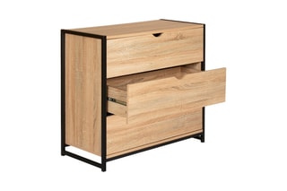 Commode 3 tiroirs Manufacture - Imitation bois clair et noir