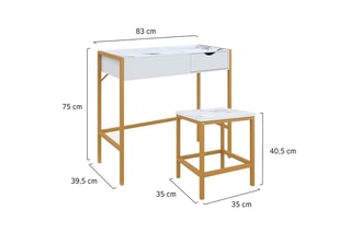 Coiffeuse et tabouret Glam - 83 x 113 x 39,5 cm / 35 x 40,5 x 35 cm