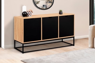 Buffet bas 3 portes Manhattan - Imitation bois et noir