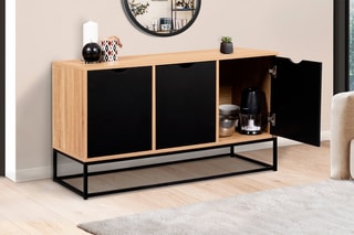 Buffet bas 3 portes Manhattan - Imitation bois et noir